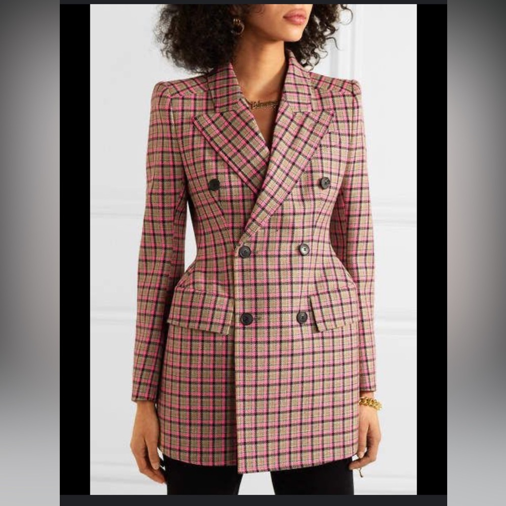Balenciaga pink tartan hourglass  wool jacket size 36 fit a small 2-4 dress